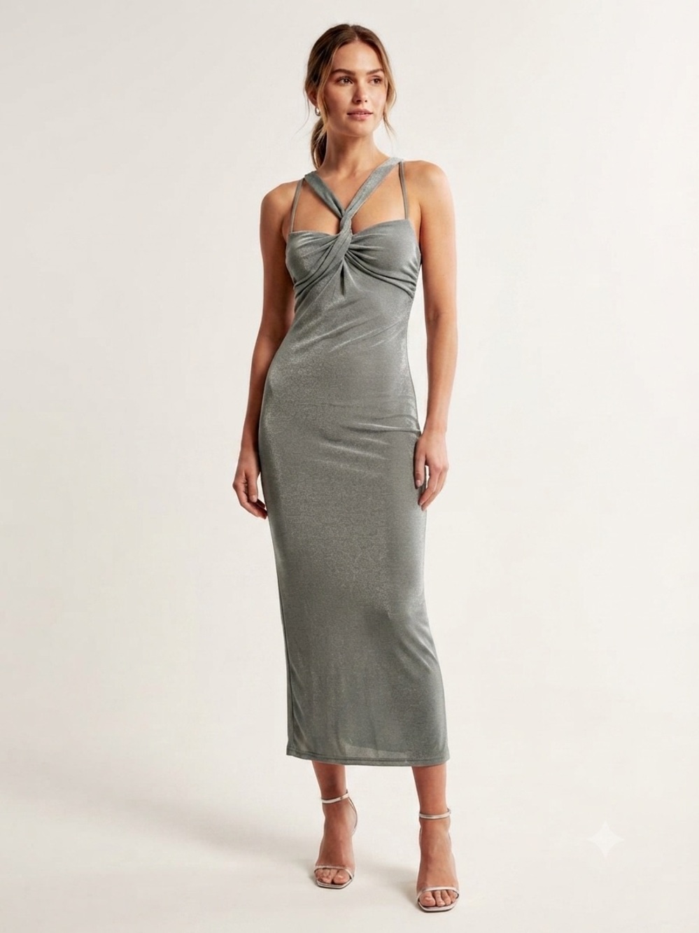 Lost + Wander Silver Twisted-Strap Maxi Dress